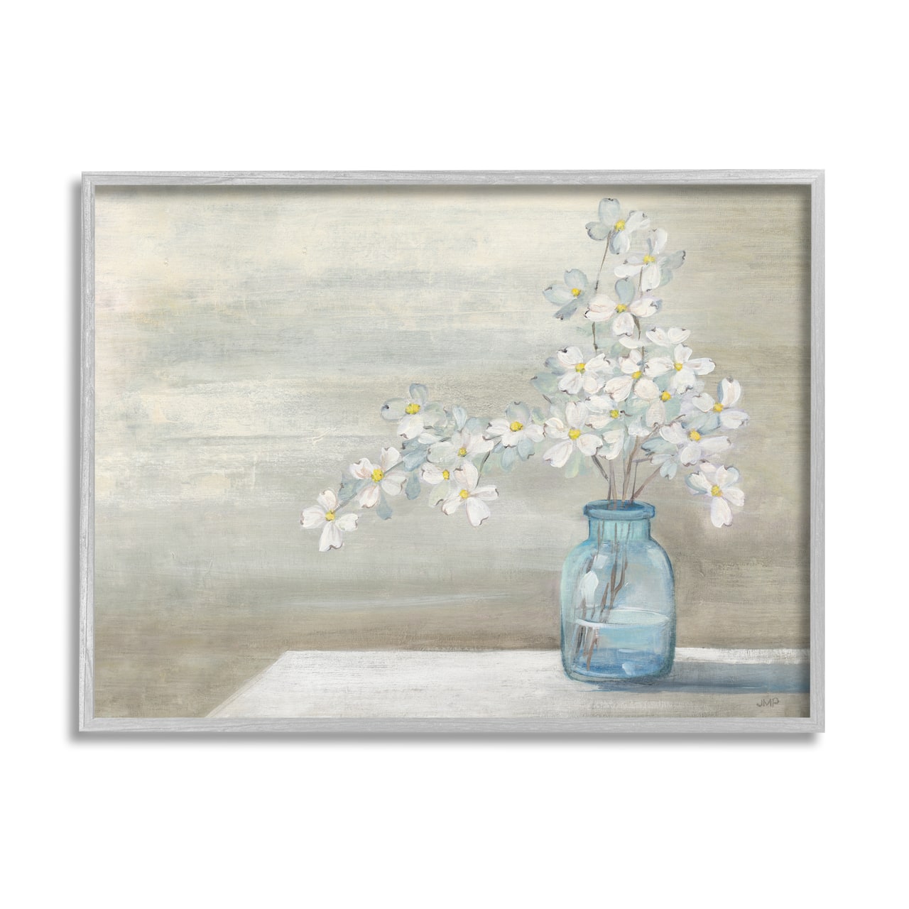 Stupell Industries Classic Dogwood White Florals Blue Jar Country Flowers Framed Wall Art